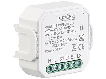 Wechselschalter: Luminea Home Control WLAN-Unterputz-2-Kanal-Lichtschalter mit App & Sprachsteuerung