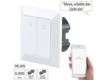 Luminea Home Control Doppel-Lichttaster mit WLAN, App, für Siri, Alexa & Google Assistant