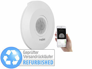 Bewegungsmelder WLAN App: Luminea Home Control Extra-flacher WLAN-PIR-Bewegungsmelder Versandrückläufer