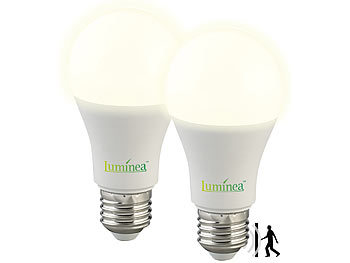 LED Leuchten: Luminea 2er-Set LED-Lampen mit Radar-Sensor, E27, 15 Watt, 1.500 lm, F, 3000 K