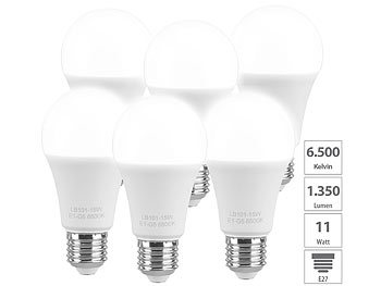 LED Tageslicht: Luminea 6er-Set LED-Lampen E27, 11 W (ersetzt 120 W) 1.350 lm, tageslichtweiß