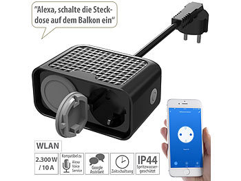 Luminea Home Control 2er-Set Outdoor-WLAN-2-fach-Steckdosen komp. zu Alexa & Google Ass.