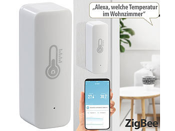 Luminea Home Control 2er-Set ZigBee-Temperatur- & Luftfeuchtigkeits-Sensoren mit App