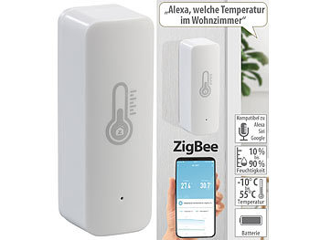 Luminea Home Control 2er-Set ZigBee-Temperatur- & Luftfeuchtigkeits-Sensoren mit App