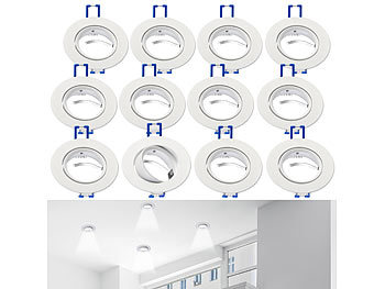 Fassung Einbaustrahler: Luminea 12er-Set Einbaustrahler-Rahmen, einstellbarer Abstrahlwinkel, weiß