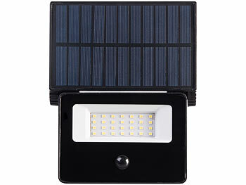 Luminea Solar-LED-Wandfluter mit PIR-Bewegungssensor, 700 lm, 1.800 mAh, IP65