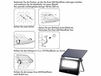 Luminea 2er-Set Solar-LED-Wandfluter, Bewegungssensor, 1.300 lm, 2x 1.800 mAh