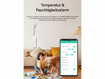 Luminea Home Control 4er-Set WLAN-Außen- und Innen-Temperatur- und Luftfeuchtigkeitssensor