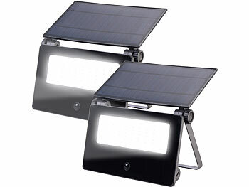 Beleuchtung: Luminea 2er-Set Solar-LED-Wandfluter, Bewegungssensor, 1.300 lm, 2x 1.800 mAh