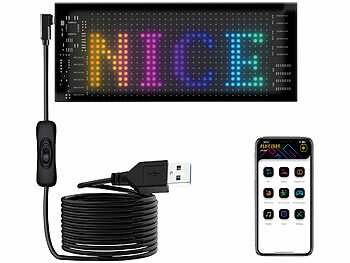 LED Tafel: Luminea Programmierbare flexible LED-Anzeigetafel, 512 LEDs, 17x7xcm, App, USB