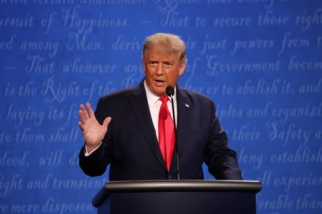 President Trump participates in the final presidential debate with Democratic nominee Joe Biden yesterday.