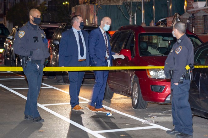 Police at the scene of a shooting near Carroll St and Ford St in Crown Heights, Brooklyn.