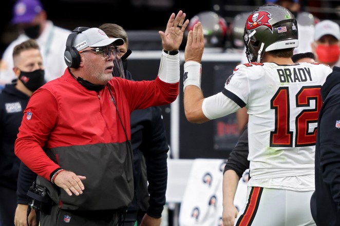 Tampa Bay Buccaneers head coach Bruce Arians and quarterback Tom Brady