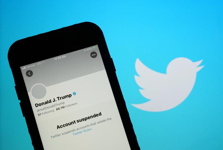 A general view of Donald Trump's Twitter account as seen on a cell phone after his account was suspended on Friday as seen in New York, NY on January 9, 2021. (Photo/Christopher Sadowski)