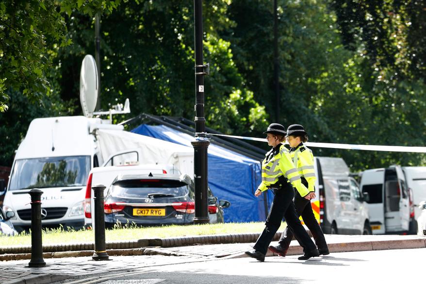 Police patrol outside Forbury Gardens in the UK on June 21, 2020.