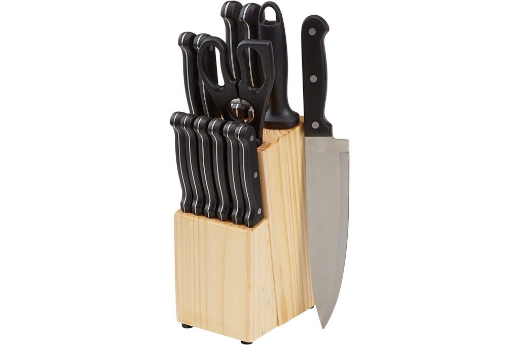 AmazonBasics 14-Piece Kitchen Knife Set with Wood Block