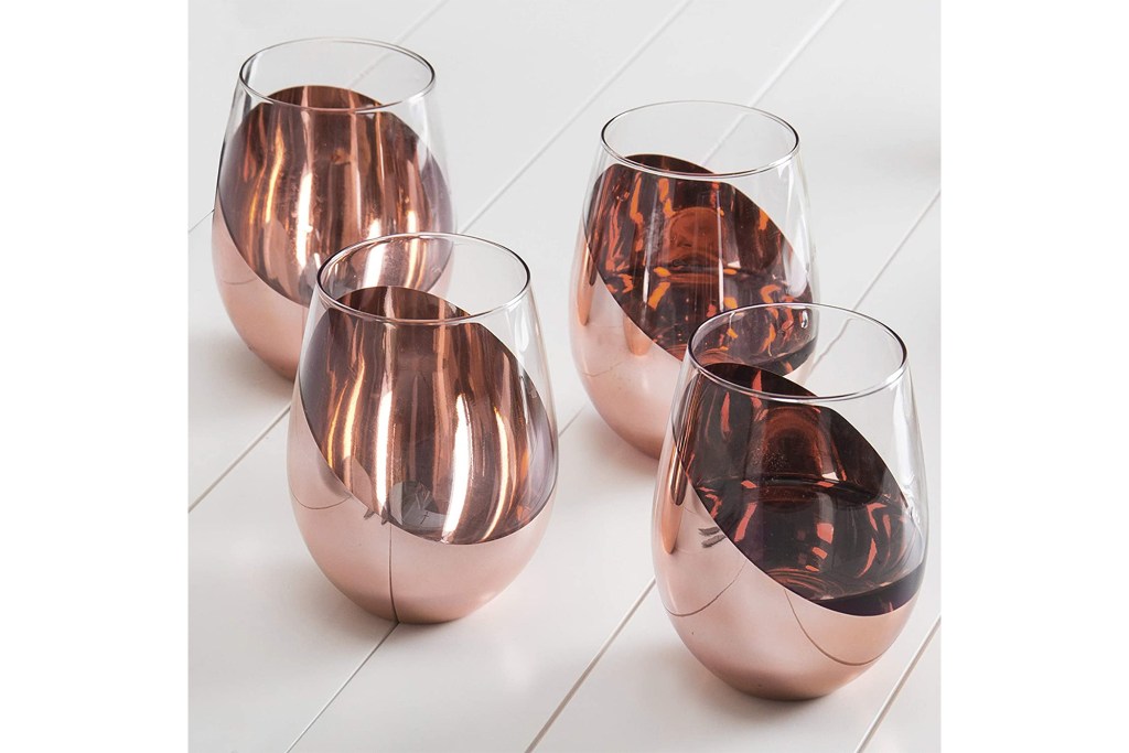 MyGift Modern Copper Stemless Wine Glasses (Set of 4)