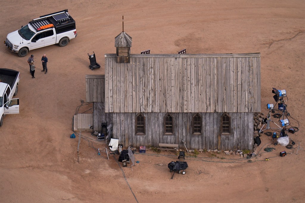 This aerial photo shows the Bonanza Creek Ranch in Santa Fe, NM, where Baldwin fatally shot Halyna Hutchins.