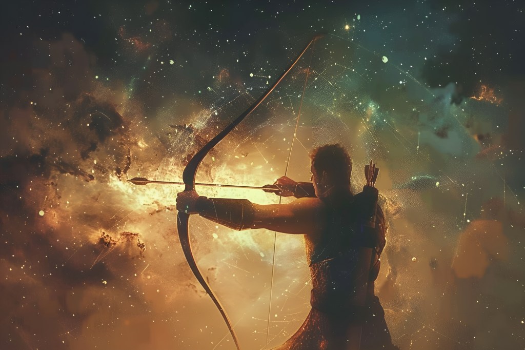 A man holding a bow and arrow symbolizing the Sagittarius zodiac sign