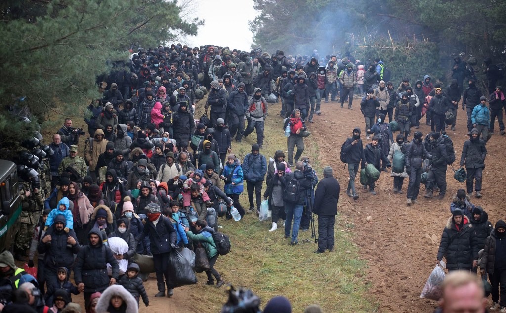 Migrants at the Belarus-Poland border on November 15,2021.