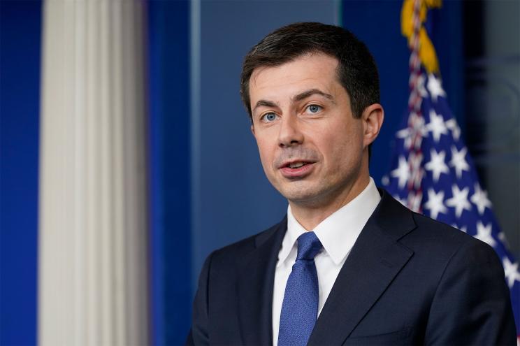 Transportation Secretary Pete Buttigieg speaks during the daily briefing at the White House in Washington, Monday, Nov. 8, 2021.