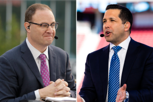 ESPN "insiders" Adrian Wojnarowski and Adam Schefter deliver reports on television.