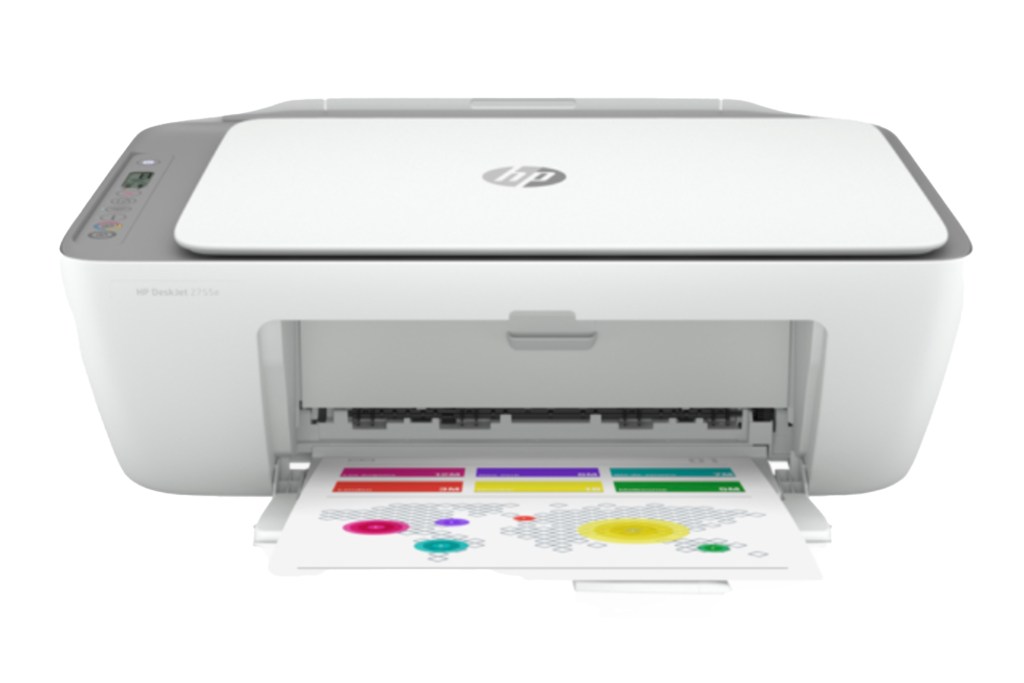 HP Deskjet 2755e All-in-One Printer, white compact printer for desk