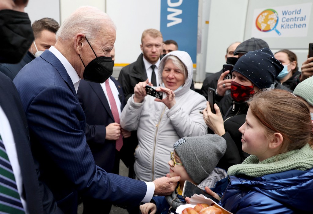 President Biden visits Ukrainian refugees at the PGE National Stadium, in Warsaw, Poland on March 26, 2022. 