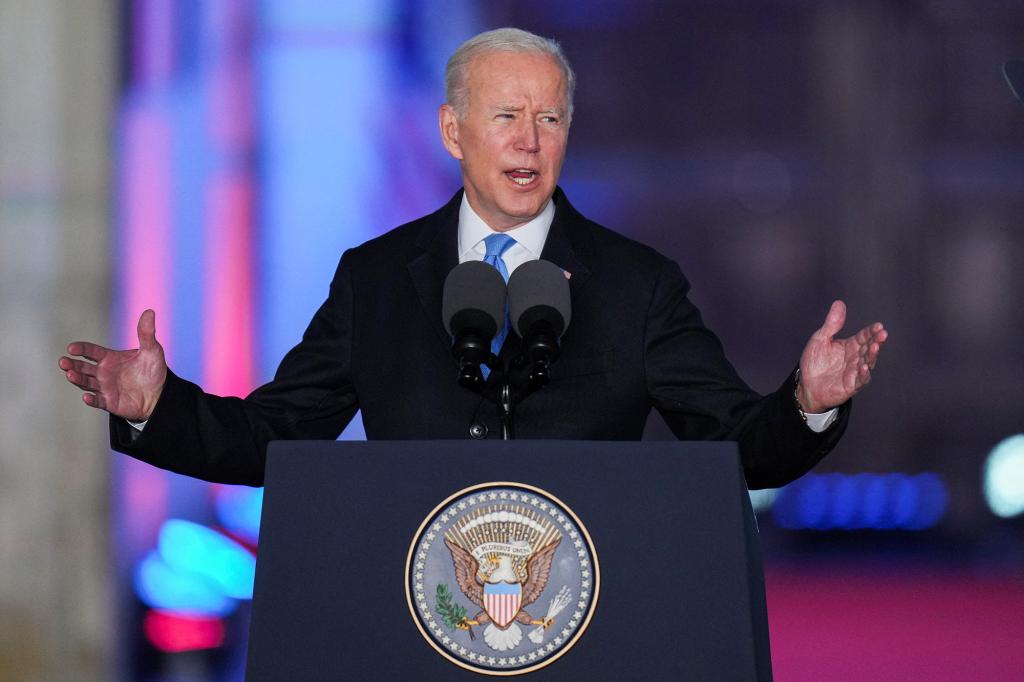 President Biden delivers his address during an event at the Royal Castle in Warsaw, Poland on March 26, 2022.