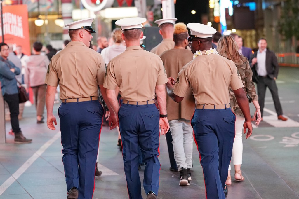 Sailors in Times Square during Fleet Week.