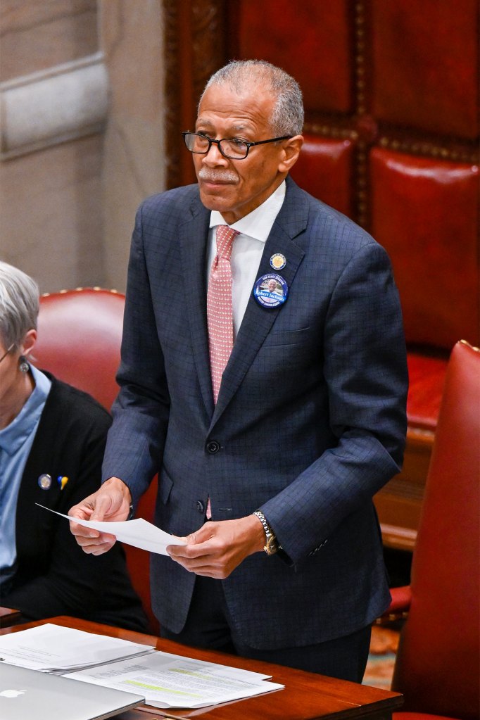 State Sen. Robert Jackson debates budget bills during a legislative session in the Senate Chamber.