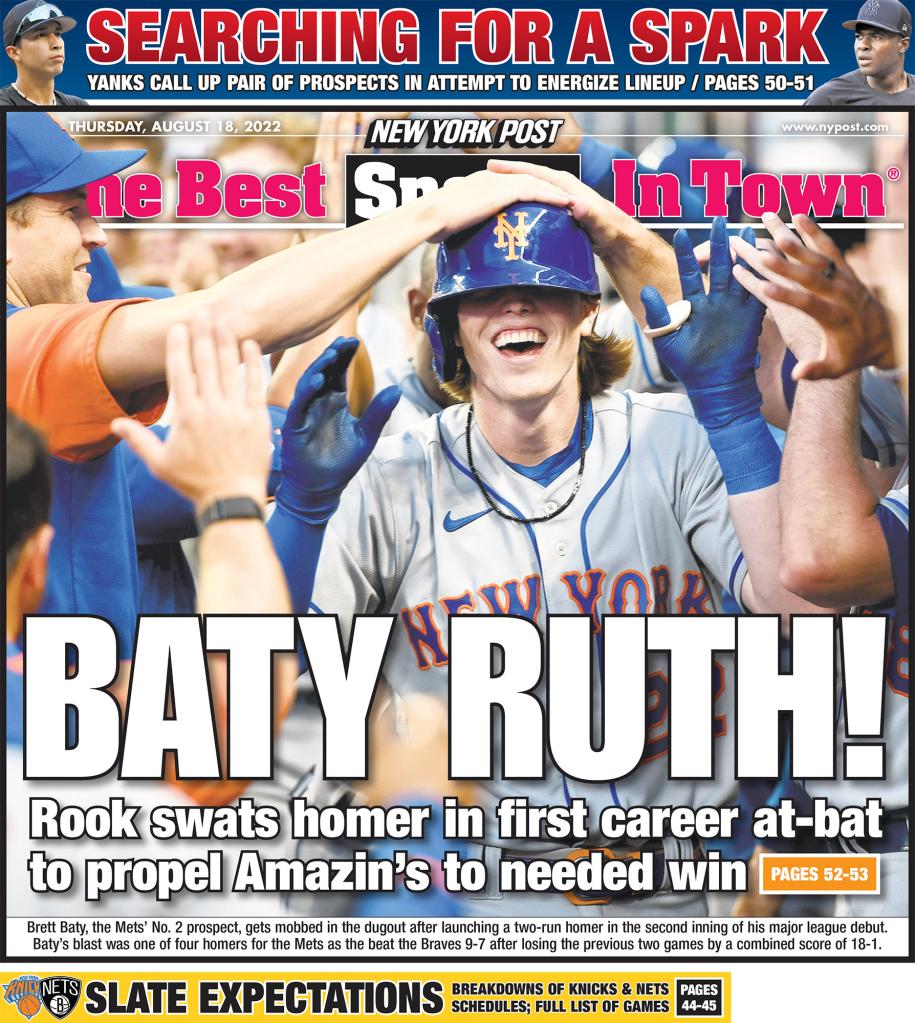 The back page for some editions of the New York Post on August 18, 2022.