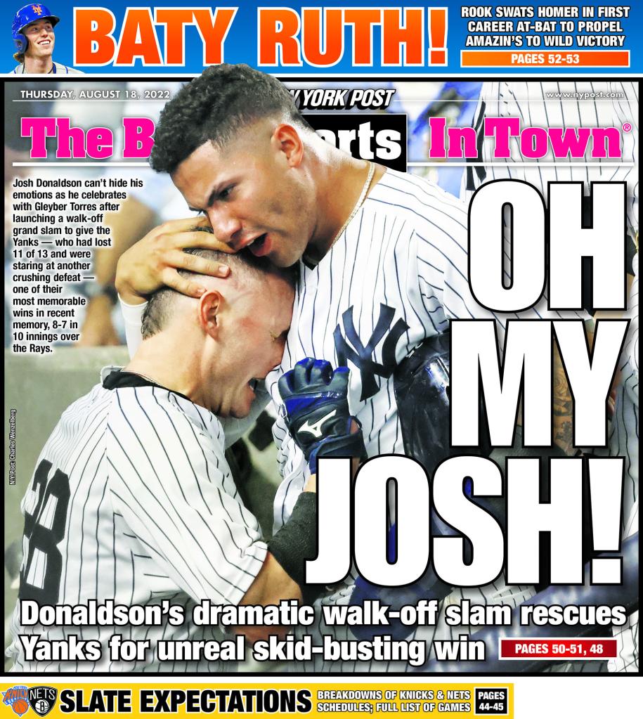 The back page of the New York Post on August 18, 2022.