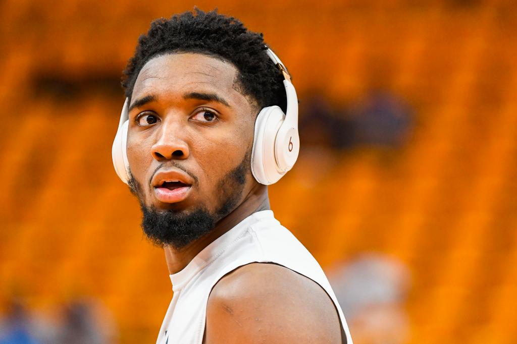 Donovan Mitchell #45 of the Utah Jazz warms up before Game Three of the Western Conference First Round Playoffs against the Dallas Mavericks at Vivint Smart Home Arena on April 21, 2022 in Salt Lake City, Utah.