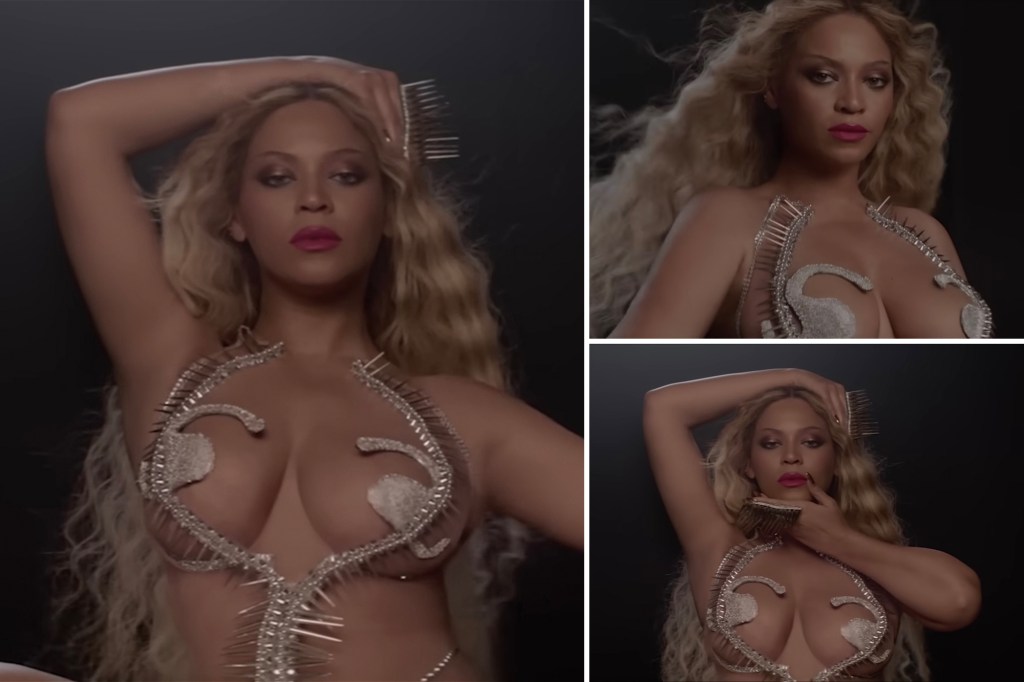 The teaser featured a silver horse, fire and nearly-naked Queen Bey.