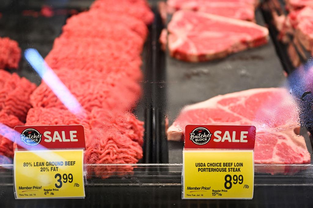 Ground beef and steak for sale at a grocery store on July 13, 2022 in Redondo Beach, California.