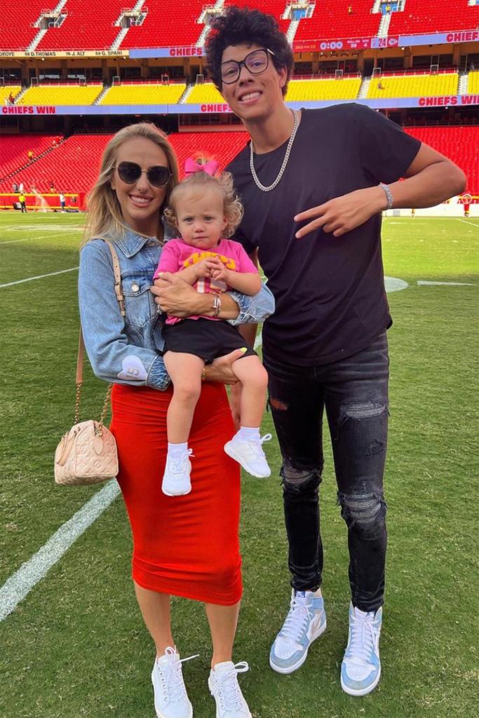 Brittany Matthews with daughter Sterling and Jackson Mahomes on August 20, 2022.