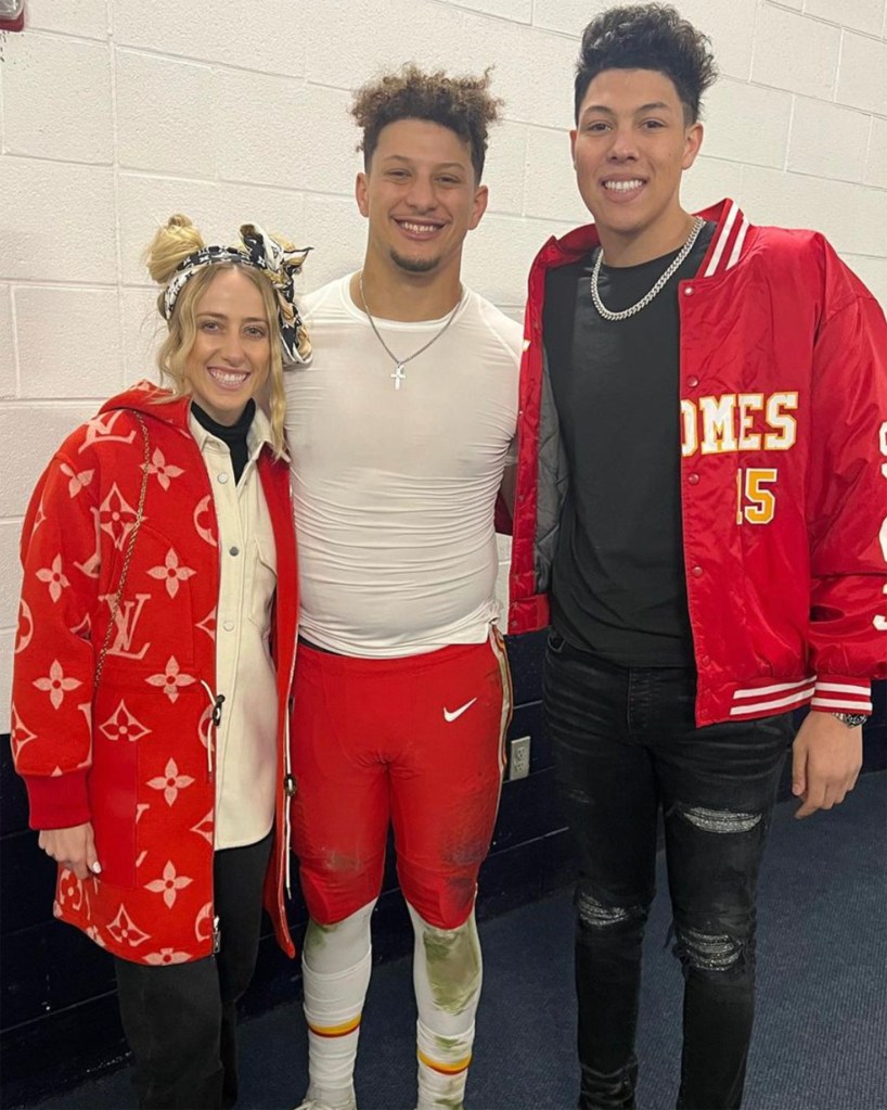 Brittany Matthews with husband Patrick Mahomes and brother-in-law Jackson Mahomes.