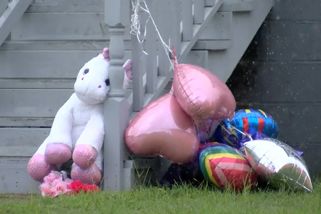 Balloons outside crime scene in New Orleans.