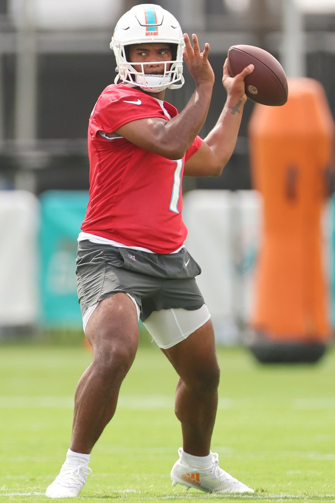 Tua Tagovailoa at Dolphins training camp on July 27, 2022.