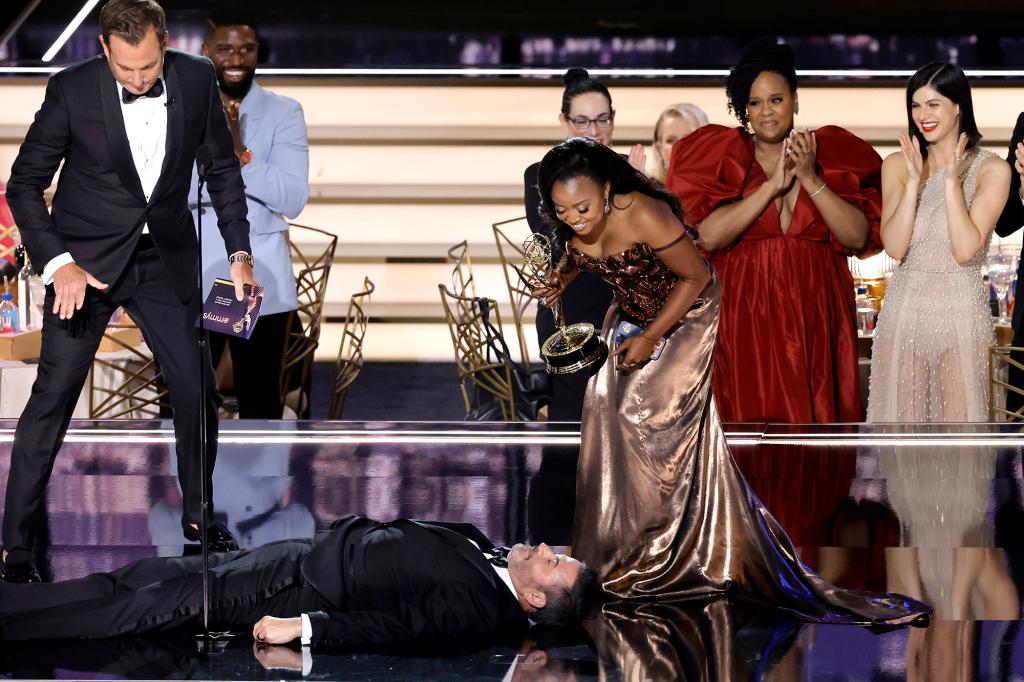 Jimmy Kimmel is in hot water after lying down during Quinta Brunson's Emmys speech.