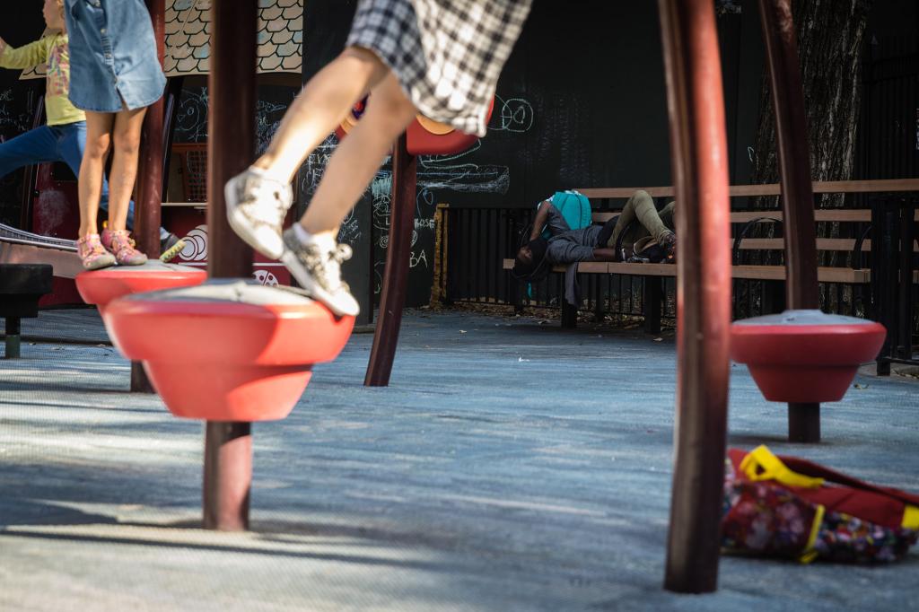 A picture of a child playing on a playground.