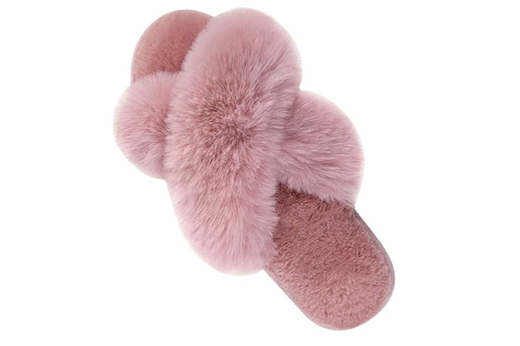 a pink fuzzy slippers