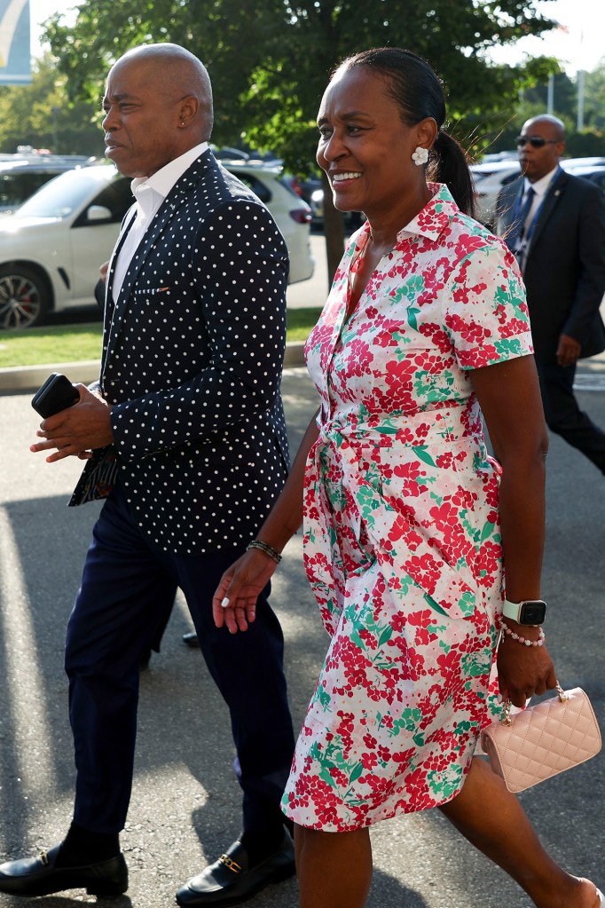 New York City mayor Eric Adams and his girlfriend Tracey Collins attend the victory of Serena Williams of USA on Day 1 of the US Open 2022, 4th Grand Slam of the season, at the USTA Billie Jean King National Tennis Center on August 29, 2022 in Queens, New York City.