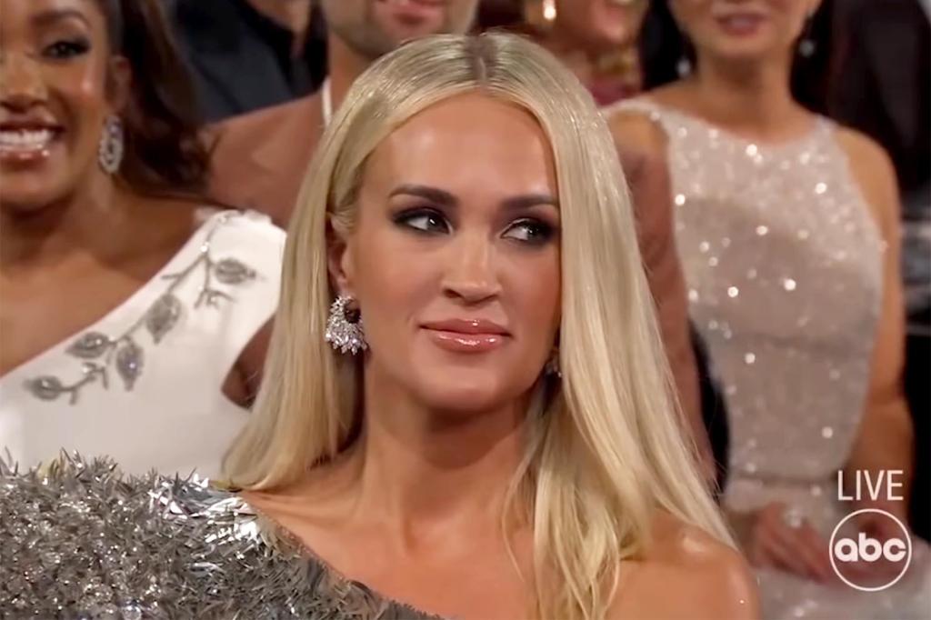 Carrie Underwood giving side eye at the 2021 CMAs.