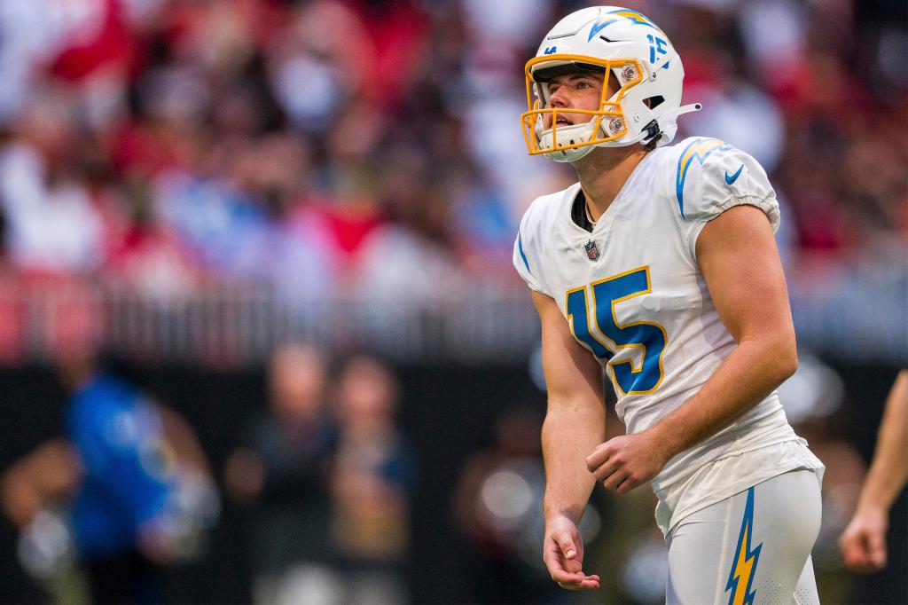 Chargers kicker Cameron Dicker lines up during the second half against the Falcons on Nov. 6, 2022.