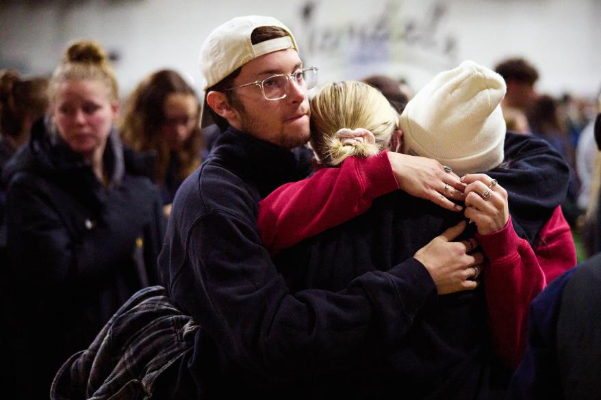 People gather during a campus vigil for four University of Idaho students that were fatally stabbed on Wednesday, November 30, 2022 in Moscow, Idaho. Madison Mogen, Xana Kernodle, Ethan Chapin, and Kaylee Goncalves were named as the victims of the quadruple homicide.