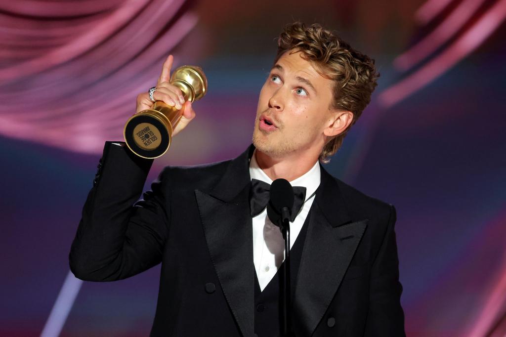 Austin Butler accepted the Globe for best actor in a drama for "Elvis" Tuesday at the Golden Globe Awards.