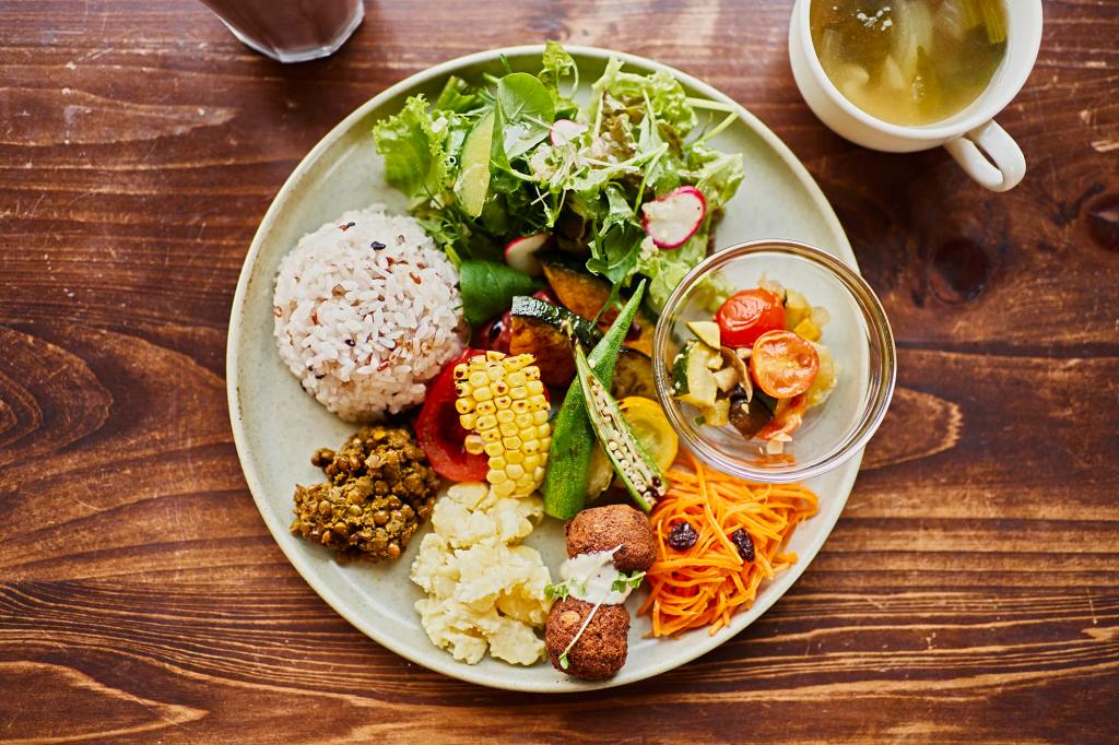 Vegan plate lunch with organic vegetables