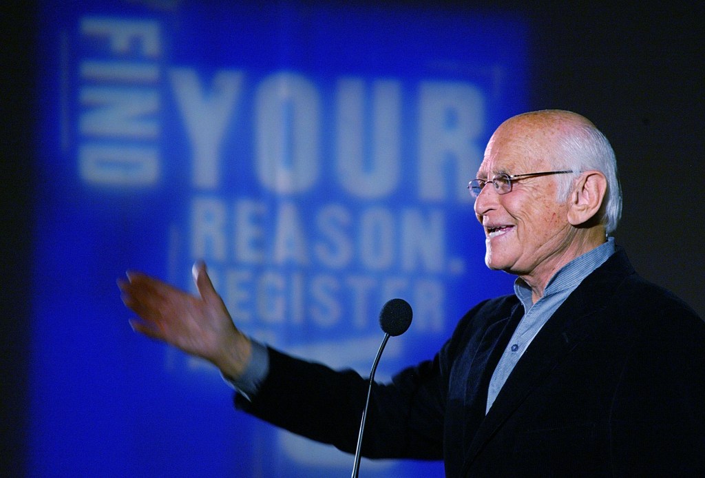 Producer Norman Lear gives a speech at the party for  Norman Lear's "Declare Yourself" event March 2, 2004 in Beverly Hills, California. 